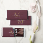 Chic Gold Monogram Script Names Wedding Burgundy Hershey Bar Favors<br><div class="desc">Chic monogram Hershey bar wedding favors features your names and wedding date in white elegant handwritten script calligraphy on a burgundy background with a stylish gold monogram. Simply add your names, monogram and wedding date to the front and your personalized wedding guest thank you message to the back. Stylish design...</div>