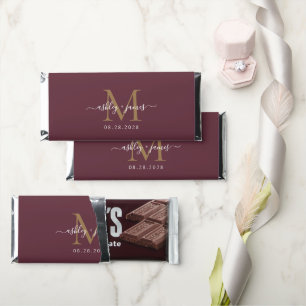 Chic Gold Monogram Script Names Wedding Burgundy Hershey Bar Favors