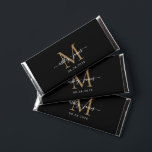 Chic Gold Monogram Script Names Wedding Date Black Hershey Bar Favors<br><div class="desc">Chic monogram Hershey bar wedding favors features your names and wedding date in white elegant handwritten script calligraphy on a black background with a stylish gold monogram. Simply add your names, monogram and wedding date to the front and your personalized wedding guest thank you message to the back. Stylish design...</div>