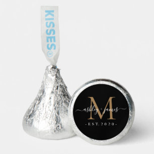 Chic Gold Monogram Script Names Wedding Date Black Hershey®'s Kisses®