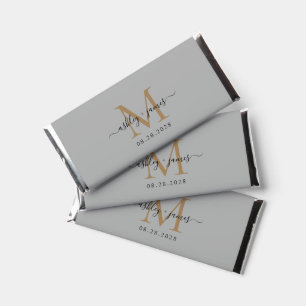 Chic Gold Monogram Script Names Wedding Date Gray Hershey Bar Favors