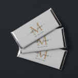 Chic Gold Monogram Script Names Wedding Date Gray  Hershey Bar Favors<br><div class="desc">Chic monogram Hershey bar wedding favors features your names and wedding date in black elegant handwritten script calligraphy on a light gray background with a stylish gold monogram. Simply add your names, monogram and wedding date to the front and your personalized wedding guest thank you message to the back. Stylish...</div>