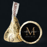Chic Gold Monogram Script Names Year Est Black Hershey®'s Kisses®<br><div class="desc">Chic, elegant Hershey kisses candy wedding favors with your names and year established in white elegant handwritten script calligraphy on a black background with a gold monogram. Simply add your names, monogram and year established beneath. Stylish design and perfect luxury candy favor gift for the newlywed couple. If you need...</div>
