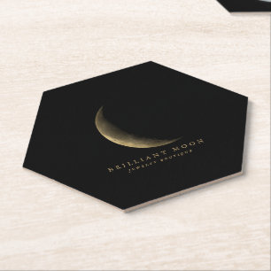 Chic Gold Mystical Moon Phase Black Paper Coaster