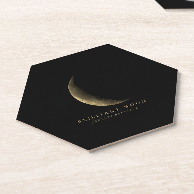 Chic Gold Mystical Moon Phase Black  Paper Coaster (Angled)