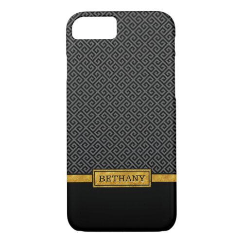 Chic Gold Name and Black Greek Key Pattern iPhone 87 Case