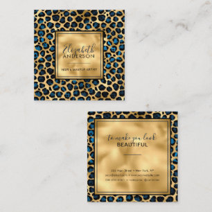 Chic Gold Navy Leopard Print Fashion Trendy Modern Square Business Card