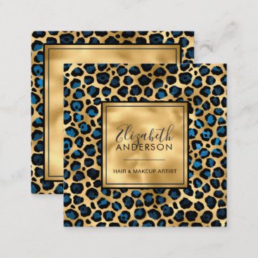 Chic Gold Navy Leopard Print Fashion Trendy Modern Square Business Card