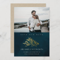 CHIC GOLD NAVY  SEAWEED SAVE THE DATE PHOTO INVITE