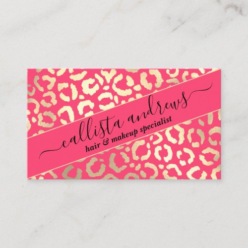 Chic Gold Neon Pink Leopard Cheetah Animal Print Business Card