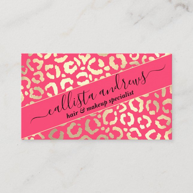 Chic Gold Neon Pink Leopard Cheetah Animal Print Business Card (Front)