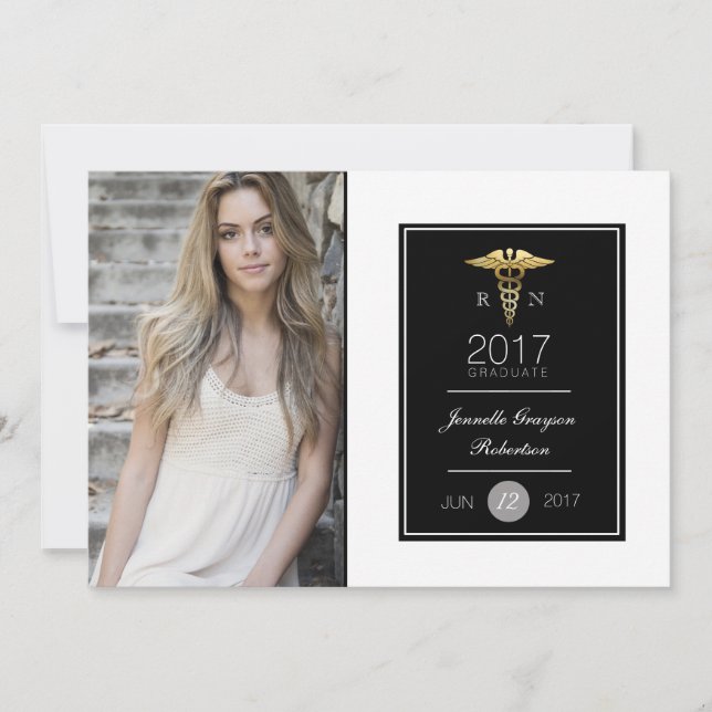 Chic Gold Nursing Graduation Party | Announcement (Front)