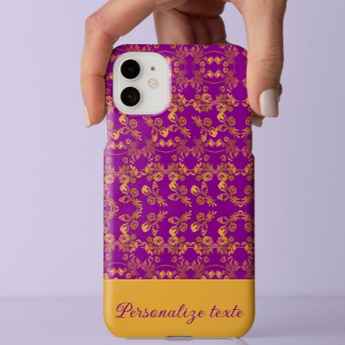 Chic Gold on Purple Damask Floral Custom esthetic iPhone 11 Case