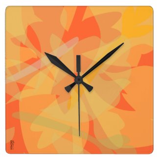 Chic Gold Orange Abstract Floral Square Wall Clock
