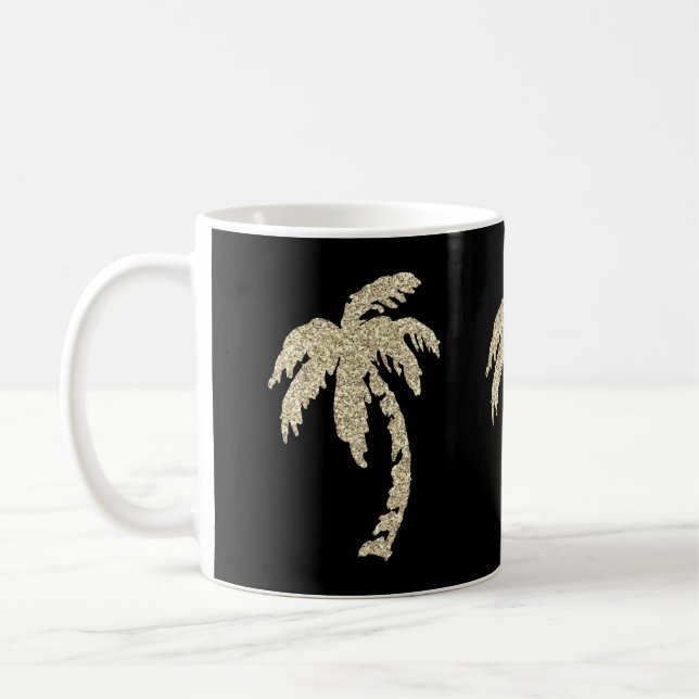 Chic Gold Palm Trees Black/White Coffee Tea Mug (Left)