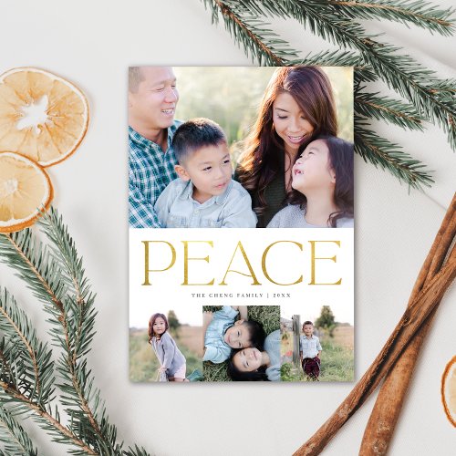 Chic Gold Peace On Earth Holiday Multi_Photo Card