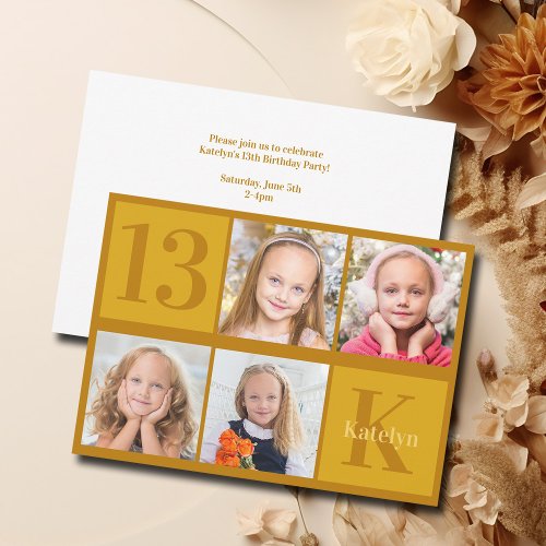 Chic Gold Photo Collage Birthday Party Invitation
