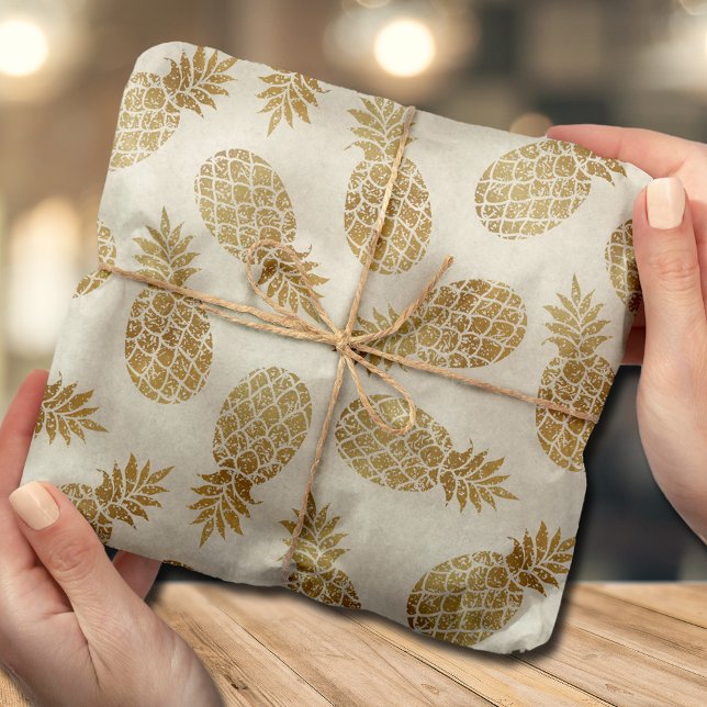 Chic Gold Pineapples Tropical Ivory Tissue Paper (Creator Uploaded)