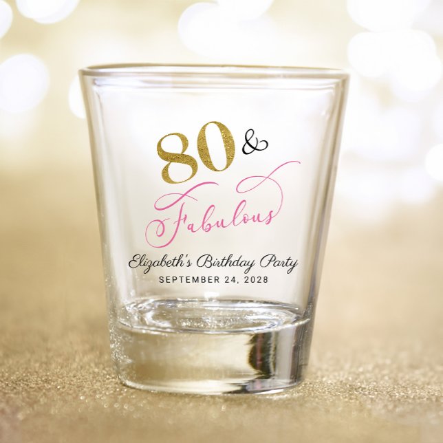 Chic Gold Pink 80th Birthday Party Favor Shot Glass (Creator Uploaded)