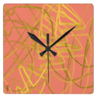 Chic Gold Pink Abstract Square Wall Clock