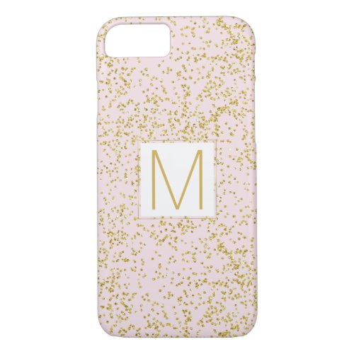 Chic Gold Pink Blush Confetti Sparkle Monogram iPhone 87 Case