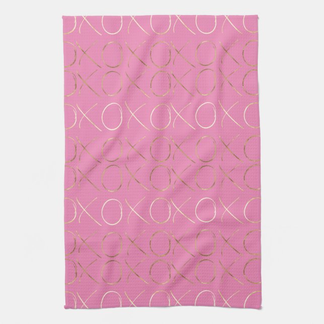 Chic Gold Pink Girly Glam XOXO Kitchen Towel (Vertical)