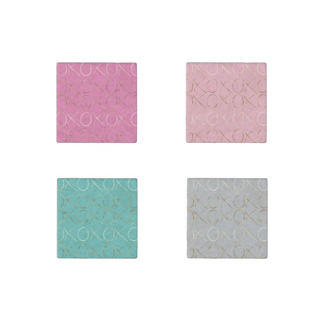 Chic Gold Pink Girly Glam XOXO Stone Magnet (Front)