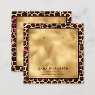 Chic Gold Pink Leopard Print Earring Display Card