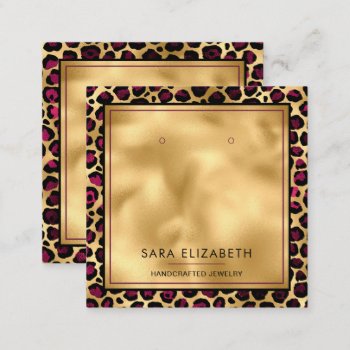 Chic Gold Pink Leopard Print Earring Display Card by MG_BusinessCards at Zazzle
