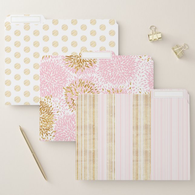 Chic Gold & Pink Matching Patterns File Folders (Set)