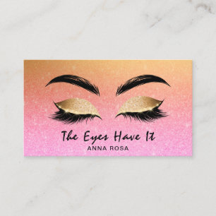 *~* Chic Gold Pink Peach Lashes Extensions Brows Business Card