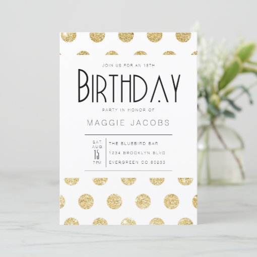 Chic Gold Polka Dot Birthday Party Invitation | Zazzle