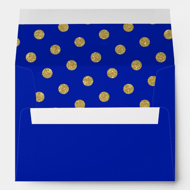 Chic Gold Polka Dot Pattern Royal Blue Envelope (Back (Bottom))