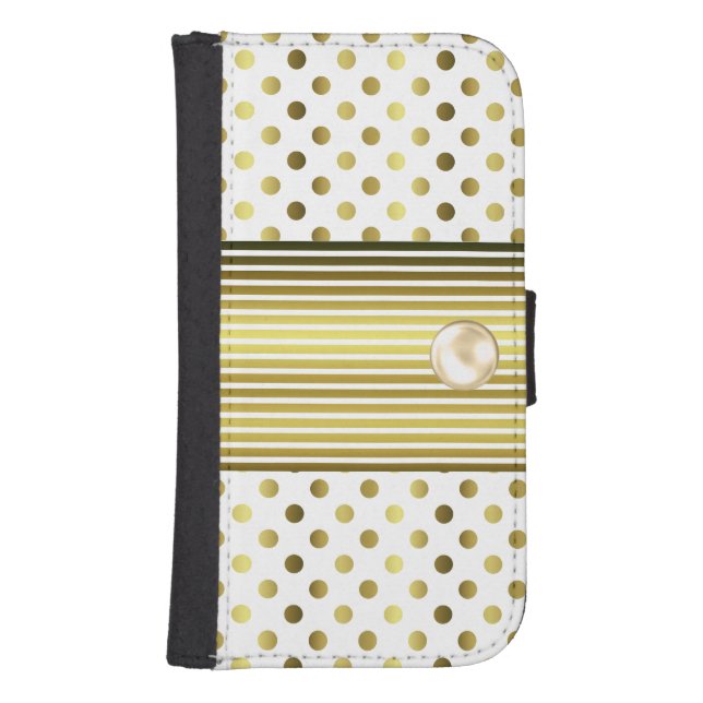 Chic Gold Polka Dot Samsung Galaxy S4 Wallet Case (Front)