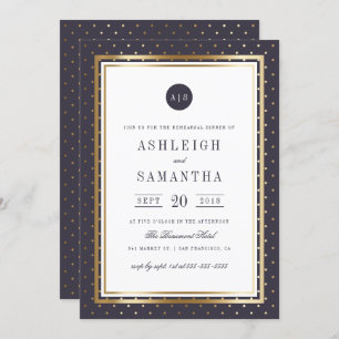 Chic Gold Polka Dots & Purple Rehearsal Dinner Invitation
