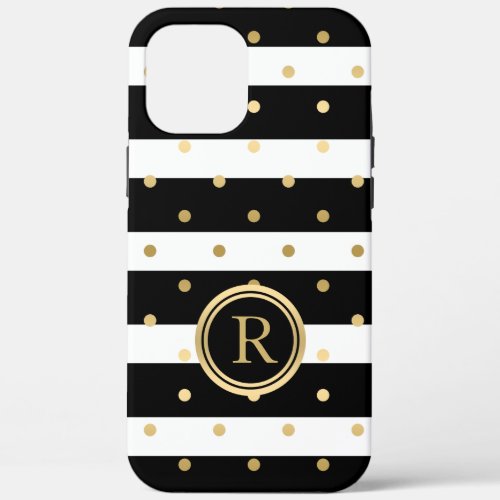 Chic Gold_Polka Dots With Black  White Stripes iPhone 12 Pro Max Case