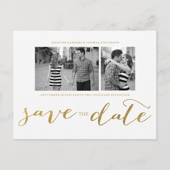 CHIC GOLD PRINT | SAVE THE DATE POSTCARD (Front)