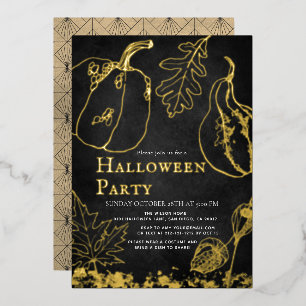 Chic Gold Pumpkin Black Halloween Party Foil Invitation