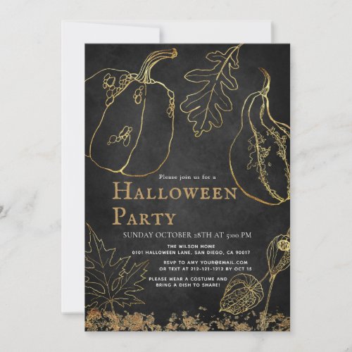 Chic Gold Pumpkin Black Halloween Party Invitation