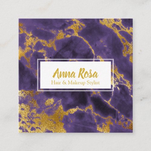  Chic Gold Purple Marble Girly Makeup Popular Square Business Card