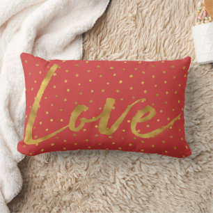 Chic Gold Red Dots Love Lumbar Pillow