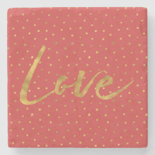 Chic Gold Red Dots Love Stone Coaster