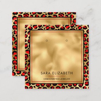 Chic Gold Red Leopard Print Earring Display Card by MG_BusinessCards at Zazzle