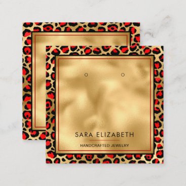 Chic Gold Red Leopard Print Earring Display Card