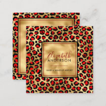 Chic Gold Red Leopard Print Fashion Modern Square Business Card