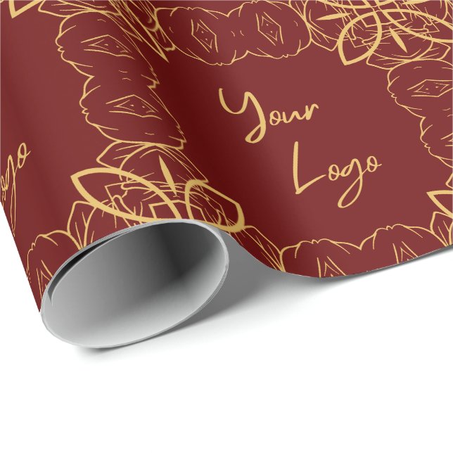 Chic Gold Red Pattern Custom Business Logo Wrapping Paper (Roll Corner)
