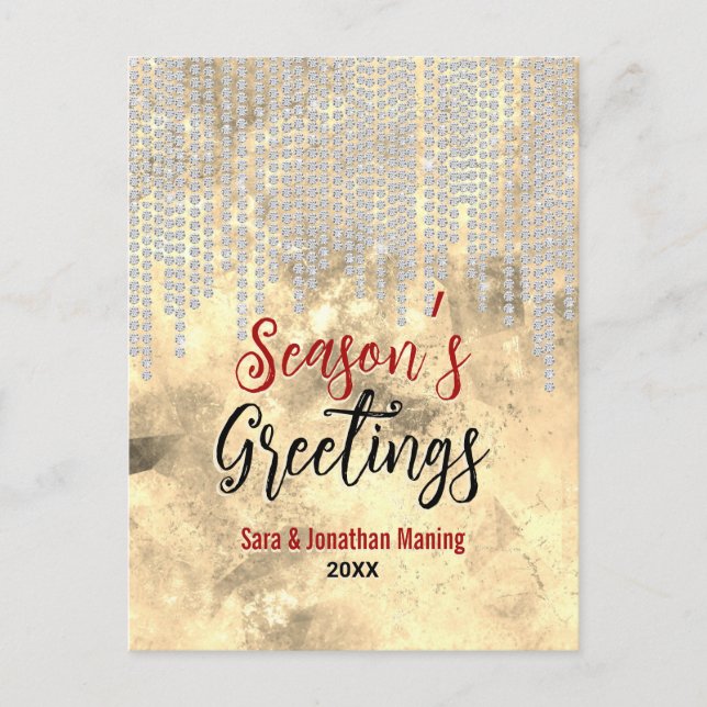Chic gold rhinestone drips Christmas new year  Postcard (Front)