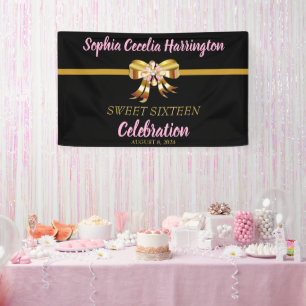Chic Gold Ribbon Birthday Party Banner