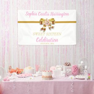 Chic Gold Ribbon Birthday Party Banner