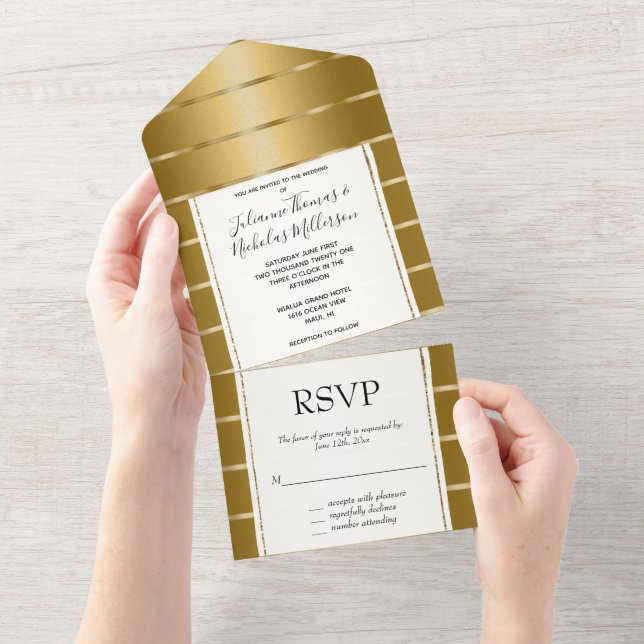 Chic Gold Ribbon Wedding All In One Invitation (Tearaway)